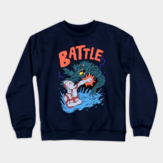 Godzilla VS Ultraman Battle Crewneck Sweatshirt by Kalaprojek